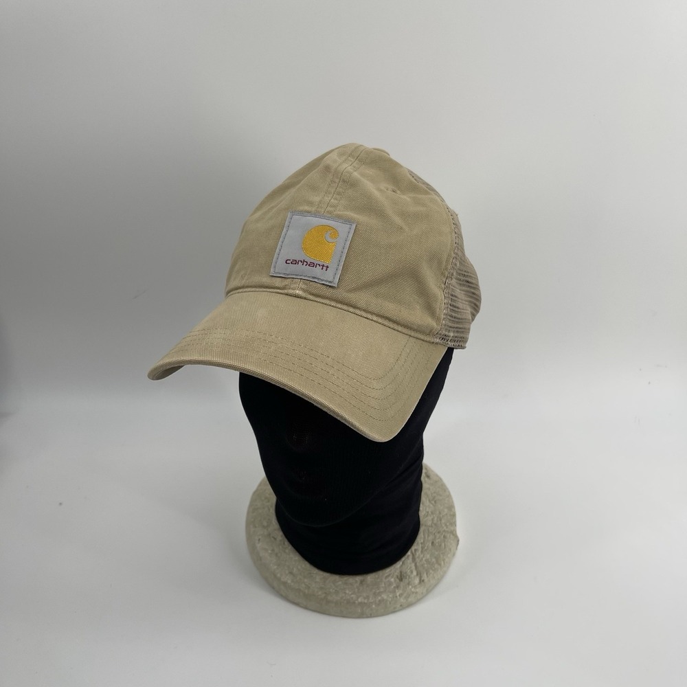 Carhartt Khaki Trucker Hat Cap Mesh Back Adjustable Snapback Workwear Logo Patch